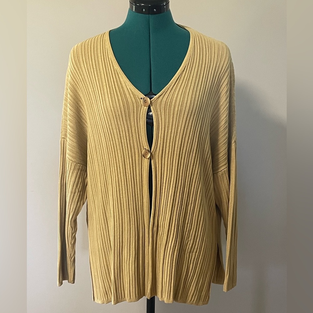 STEFANEL 90s Vintage Drop Shoulder Beige/ Gold Cotton Cardigan Sweater - Italy